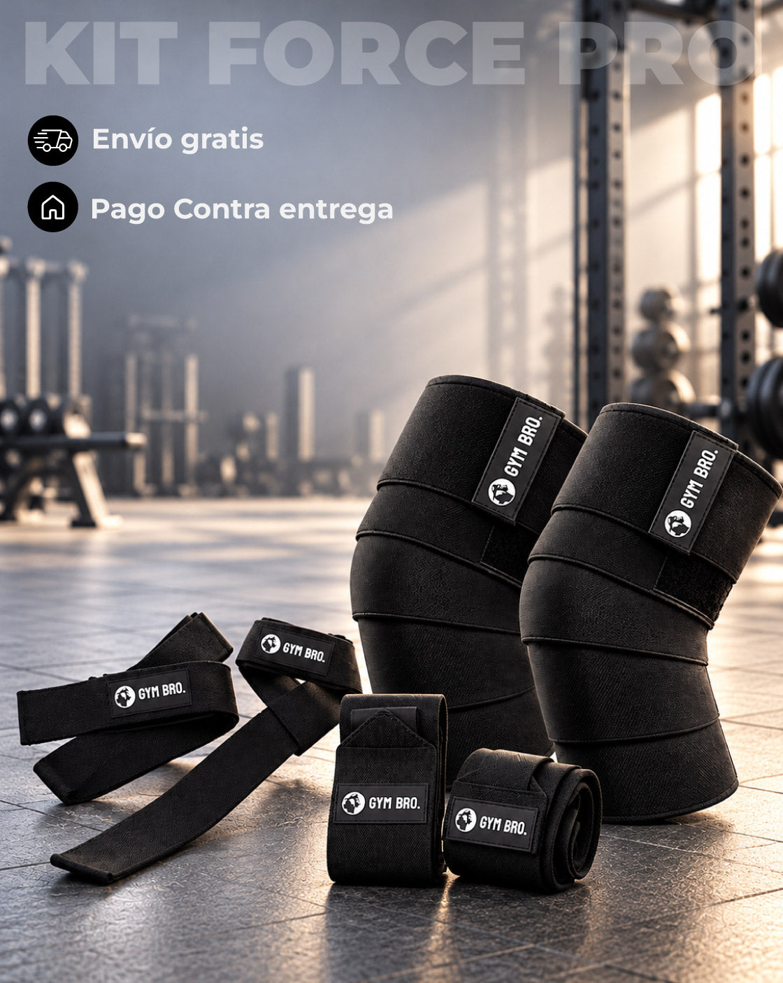 Kit Force Pro - Vendas Rodilleras, Straps y Muñequeras