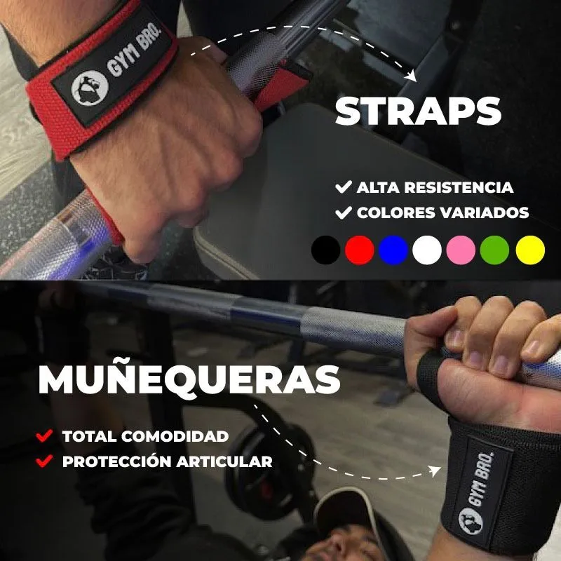 Combo straps y muñequeras Gym Bro.